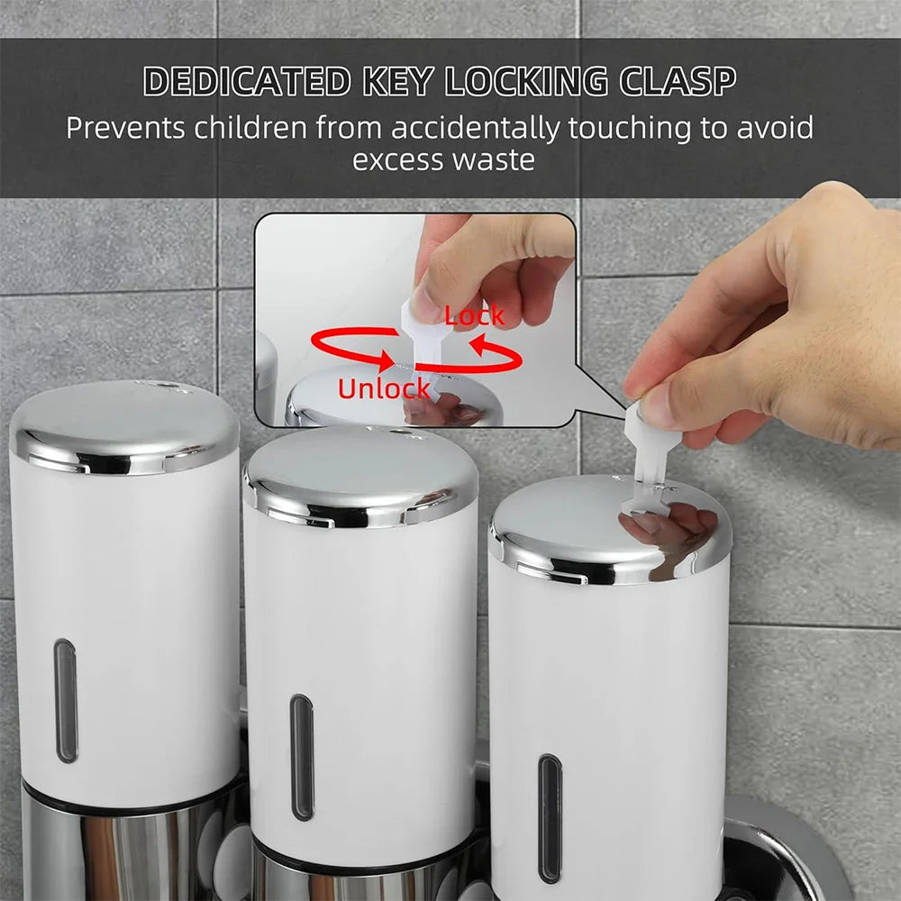 Hemasa Wall Mount Soap Dispenser Bathroom Liquid Soap Dispenser 3 Heads Manual Pressing Home Soap Shampoo Gel Shower Liquid Container