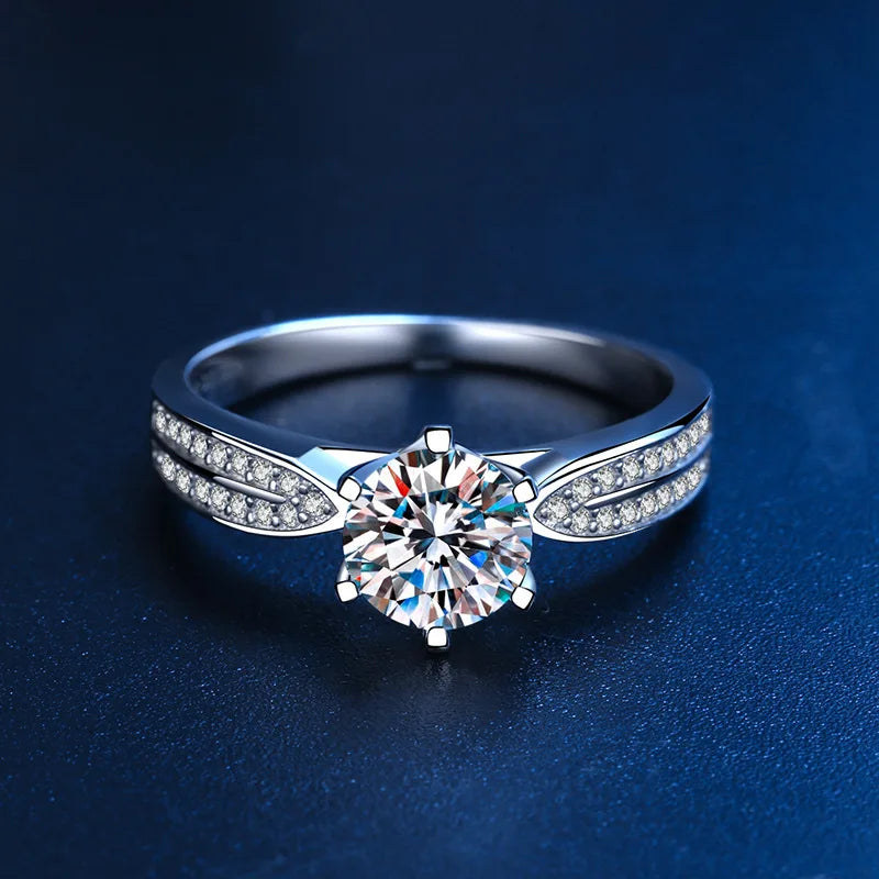 Hemasa 925 Sterling Silver Engagement Wedding Ring 1/2/3ct Moissanite D VVS1 Lab Diamond with GRA for Women Fine Jewelry