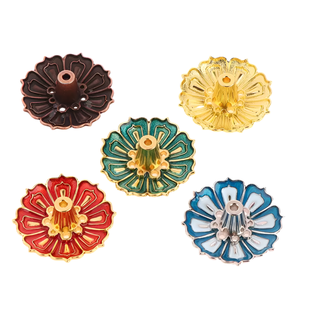 Hemasa 1PCS Lotus Alloy Incense Burner Stick Holder Home Buddhism Line Incense Plate Sandalwood Coil Base Temples Delicate Home Decor