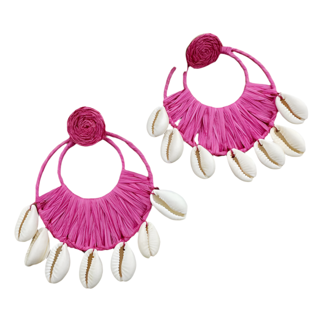 Hemasa Boho Handmade Woven Raffia Shell Drop Earrings /Round Rattan Shell Pendant Dangle Earring For Women /Summer/ Beach