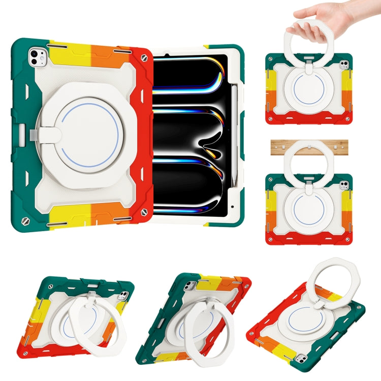 Armor Portable Rotating Ring Holder Silicone Tablet Case with Pen Slot, For iPad Air 13 2024 / 2025 / 2026, For iPad Air 11 2024 / 2025 / 2026, For iPad Pro 13 2025 / 2024, For iPad Pro 11 2025 / 2024, For iPad mini 6 / mini 2024, For iPad 2022        ...