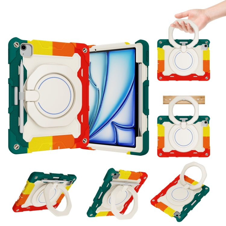 Armor Portable Rotating Ring Holder Silicone Tablet Case with Pen Slot, For iPad Air 13 2024 / 2025 / 2026, For iPad Air 11 2024 / 2025 / 2026, For iPad Pro 13 2025 / 2024, For iPad Pro 11 2025 / 2024, For iPad mini 6 / mini 2024, For iPad 2022        ...