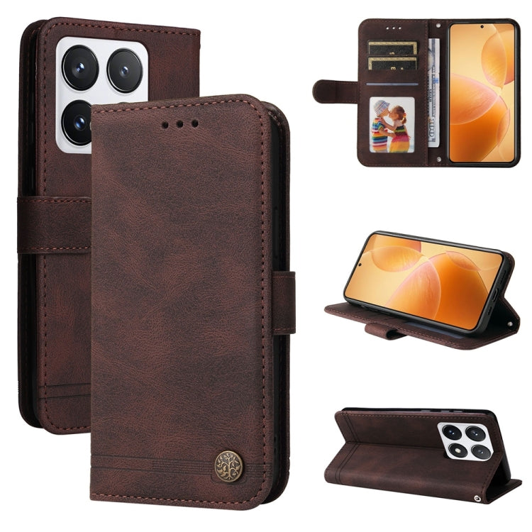 Skin Feel Life Tree Metal Button Leather Phone Case, For Xiaomi 15T Pro 5G, For Xiaomi 15T 5G, For Xiaomi 15 Ultra, For Xiaomi 15 Pro, For Xiaomi 15, For Xiaomi 14T Pro, For Xiaomi 14T