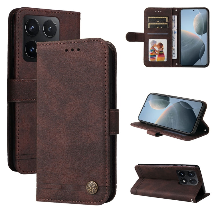 Skin Feel Life Tree Metal Button Leather Phone Case, For Xiaomi 15T Pro 5G, For Xiaomi 15T 5G, For Xiaomi 15 Ultra, For Xiaomi 15 Pro, For Xiaomi 15, For Xiaomi 14T Pro, For Xiaomi 14T