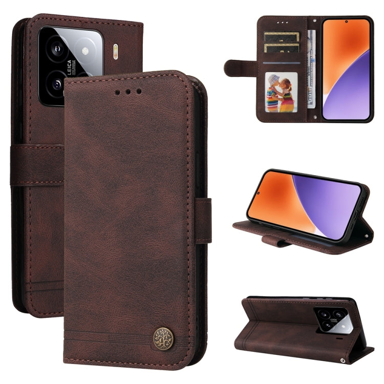 Skin Feel Life Tree Metal Button Leather Phone Case, For Xiaomi 15T Pro 5G, For Xiaomi 15T 5G, For Xiaomi 15 Ultra, For Xiaomi 15 Pro, For Xiaomi 15, For Xiaomi 14T Pro, For Xiaomi 14T
