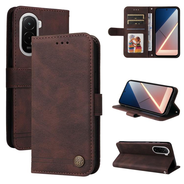 Skin Feel Life Tree Metal Button Leather Phone Case, For Xiaomi Poco M7 4G 171mm, For Xiaomi 15T Pro 5G, For Xiaomi 15T 5G, For Xiaomi 15 Ultra, For Xiaomi 15 Pro, For Xiaomi 15, For Xiaomi 14T Pro, For Xiaomi 14T