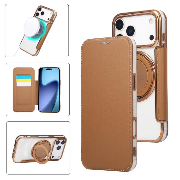 Ultra-thin Rotation Holder Magnetic Plating Vegan Leather Phone Case, For iPhone 18 Pro / 17 Pro, For iPhone 18 Pro Max / 17 Pro Max, For iPhone 17e / 16e, For iPhone 17, For iPhone Air, For iPhone 16 Pro Max