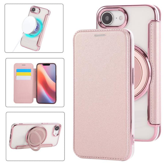 Ultra-thin Rotation Holder Magnetic Plating Vegan Leather Phone Case, For iPhone 17e / 16e, For iPhone 17 Pro Max, For iPhone 17 Pro, For iPhone 17, For iPhone Air, For iPhone 16 Pro Max