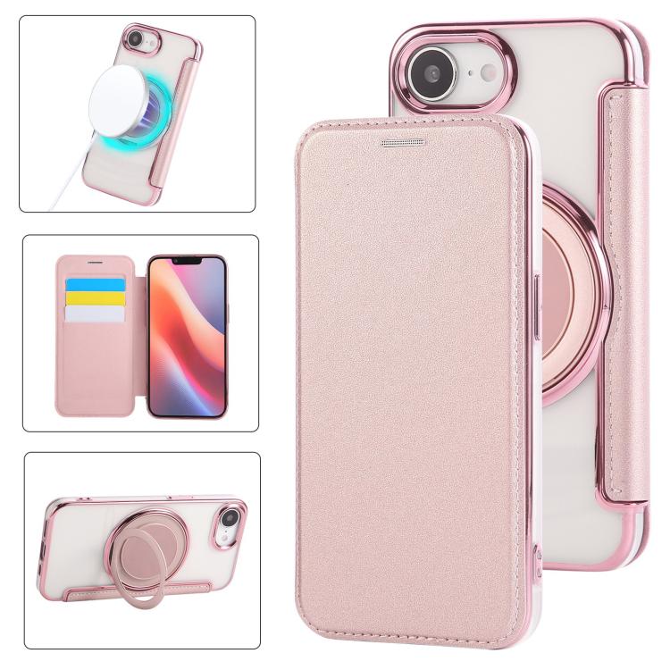 Ultra-thin Rotation Holder Magnetic Plating Vegan Leather Phone Case, For iPhone 18 Pro / 17 Pro, For iPhone 18 Pro Max / 17 Pro Max, For iPhone 17e / 16e, For iPhone 17, For iPhone Air, For iPhone 16 Pro Max