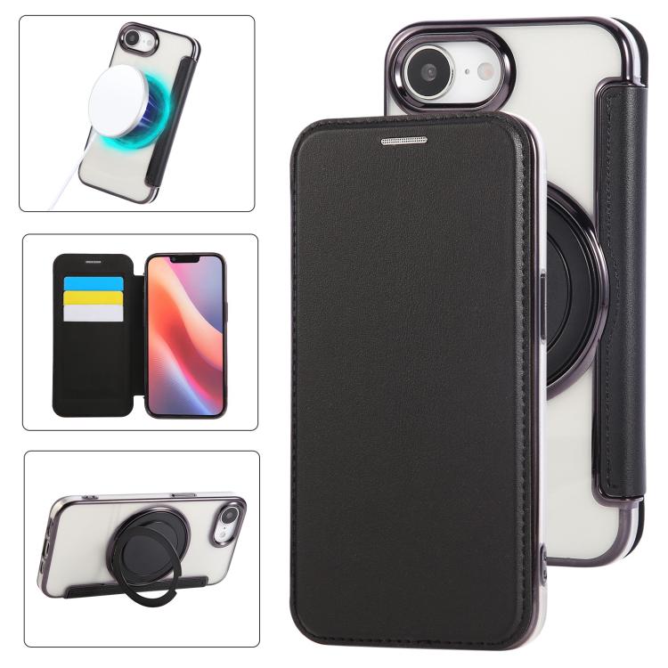 Ultra-thin Rotation Holder Magnetic Plating Vegan Leather Phone Case, For iPhone 18 Pro / 17 Pro, For iPhone 18 Pro Max / 17 Pro Max, For iPhone 17e / 16e, For iPhone 17, For iPhone Air, For iPhone 16 Pro Max
