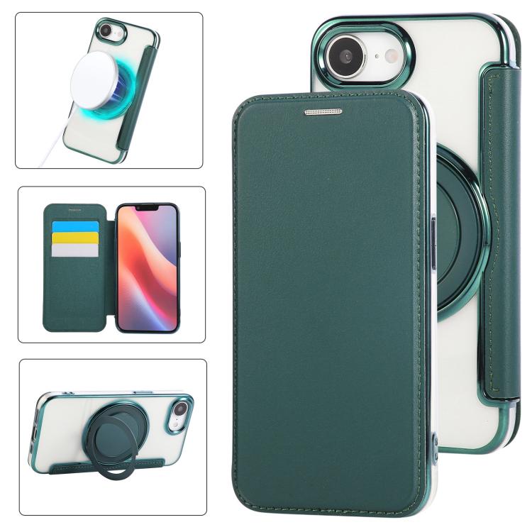 Ultra-thin Rotation Holder Magnetic Plating Vegan Leather Phone Case, For iPhone 18 Pro / 17 Pro, For iPhone 18 Pro Max / 17 Pro Max, For iPhone 17e / 16e, For iPhone 17, For iPhone Air, For iPhone 16 Pro Max