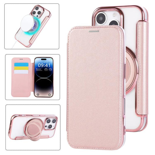 Ultra-thin Rotation Holder Magnetic Plating Vegan Leather Phone Case, For iPhone 16 Pro, For iPhone 16 Plus, For iPhone 16, For iPhone 15 Pro Max, For iPhone 15 Pro, For iPhone 15 Plus / 14 Plus