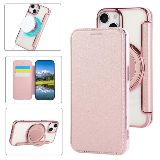 Ultra-thin Rotation Holder Magnetic Plating Vegan Leather Phone Case, For iPhone 15, For iPhone 14 / 13, For iPhone 14 Pro, For iPhone 14 Pro Max, For iPhone 13 Pro Max, For iPhone 13 Pro