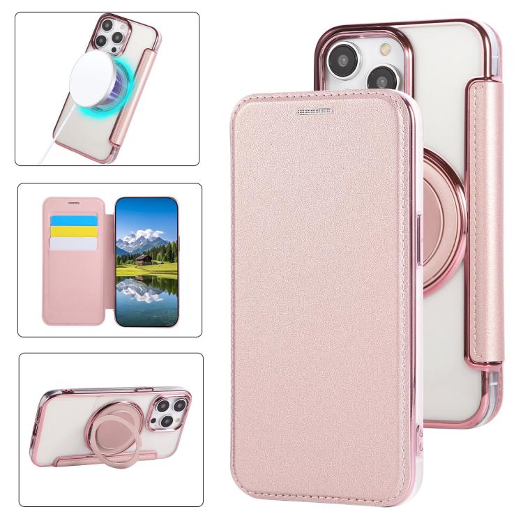 Ultra-thin Rotation Holder Magnetic Plating Vegan Leather Phone Case, For iPhone 12 / 12 Pro, For iPhone 12 Pro Max