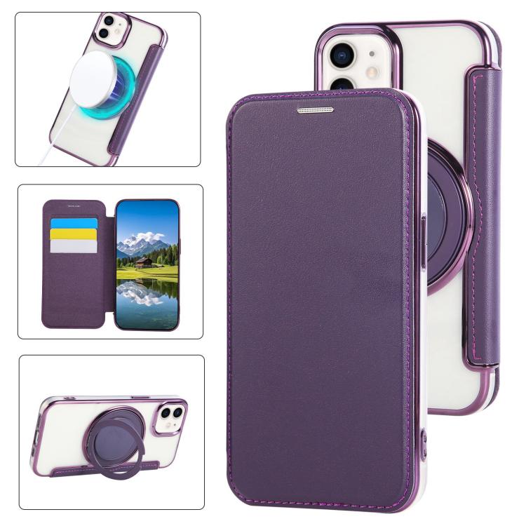 Ultra-thin Rotation Holder Magnetic Plating Vegan Leather Phone Case, For iPhone 12 / 12 Pro, For iPhone 12 Pro Max