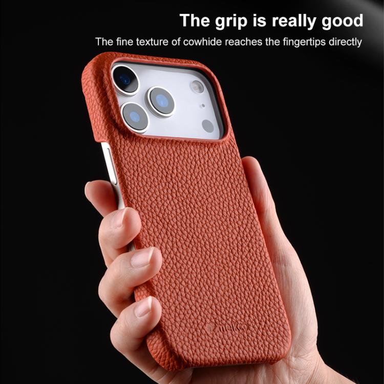 melkco Litchi Texture Magnetic Half Coverage Genuine Leather Phone Case, For iPhone 17e / 16e, For iPhone 17 Pro Max, For iPhone 17 Pro, For iPhone 17, For iPhone Air, For iPhone 16 Pro Max