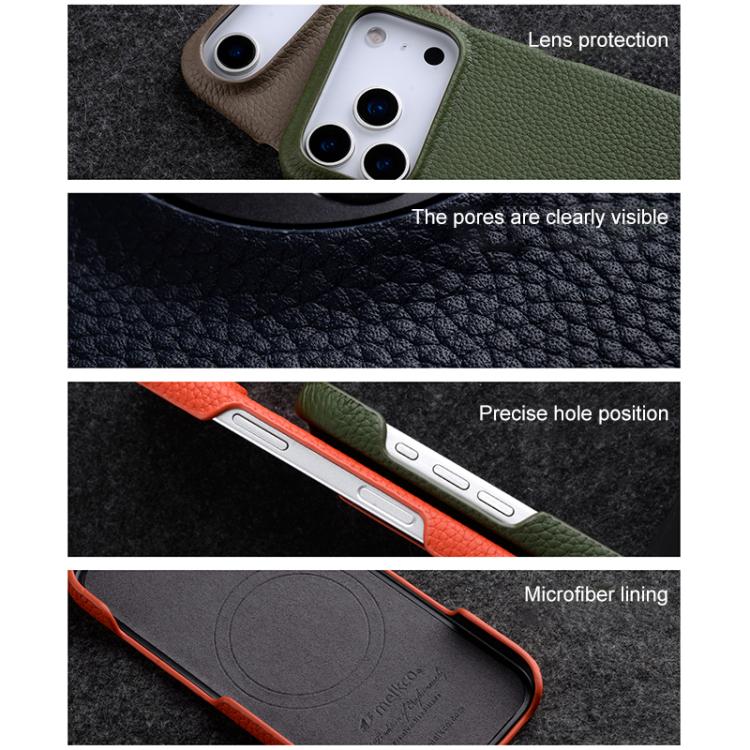 melkco Litchi Texture Magnetic Half Coverage Genuine Leather Phone Case, For iPhone 17e / 16e, For iPhone 17 Pro Max, For iPhone 17 Pro, For iPhone 17, For iPhone Air, For iPhone 16 Pro Max