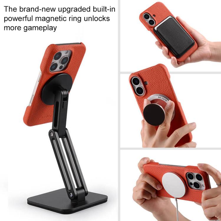 melkco Litchi Texture Magnetic Half Coverage Genuine Leather Phone Case, For iPhone 17e / 16e, For iPhone 17 Pro Max, For iPhone 17 Pro, For iPhone 17, For iPhone Air, For iPhone 16 Pro Max