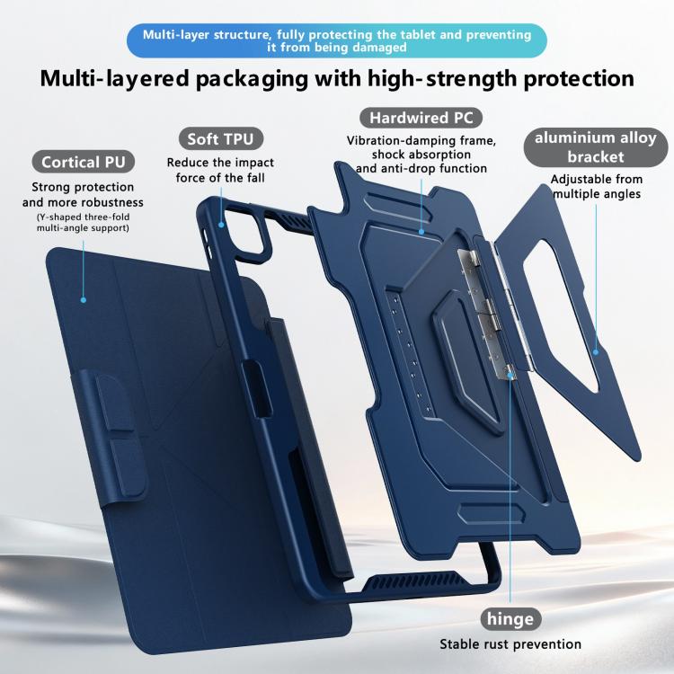 Tri-fold Pivot Holder Flip Vegan Leather Tablet Case with Pen Slot, For iPad Air 11 2026 / 2025 / 2024, For iPad 2025 / 2022