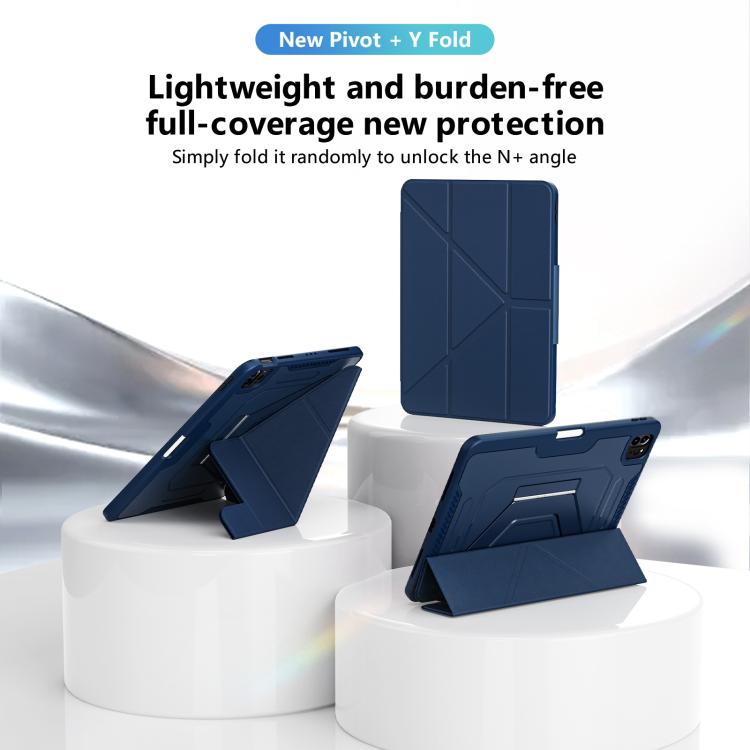 Tri-fold Pivot Holder Flip Vegan Leather Tablet Case with Pen Slot, For iPad Air 11 2026 / 2025 / 2024, For iPad 2025 / 2022