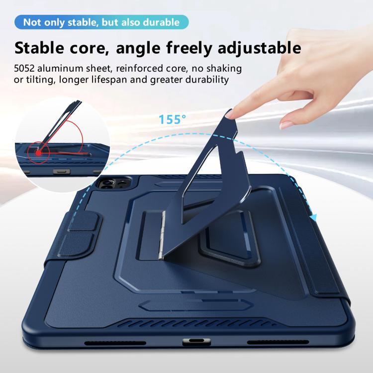 Tri-fold Pivot Holder Flip Vegan Leather Tablet Case with Pen Slot, For iPad Air 11 2026 / 2025 / 2024, For iPad 2025 / 2022