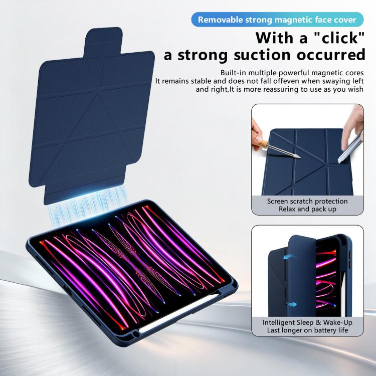 Tri-fold Pivot Holder Flip Vegan Leather Tablet Case with Pen Slot, For iPad Air 11 2026 / 2025 / 2024, For iPad 2025 / 2022