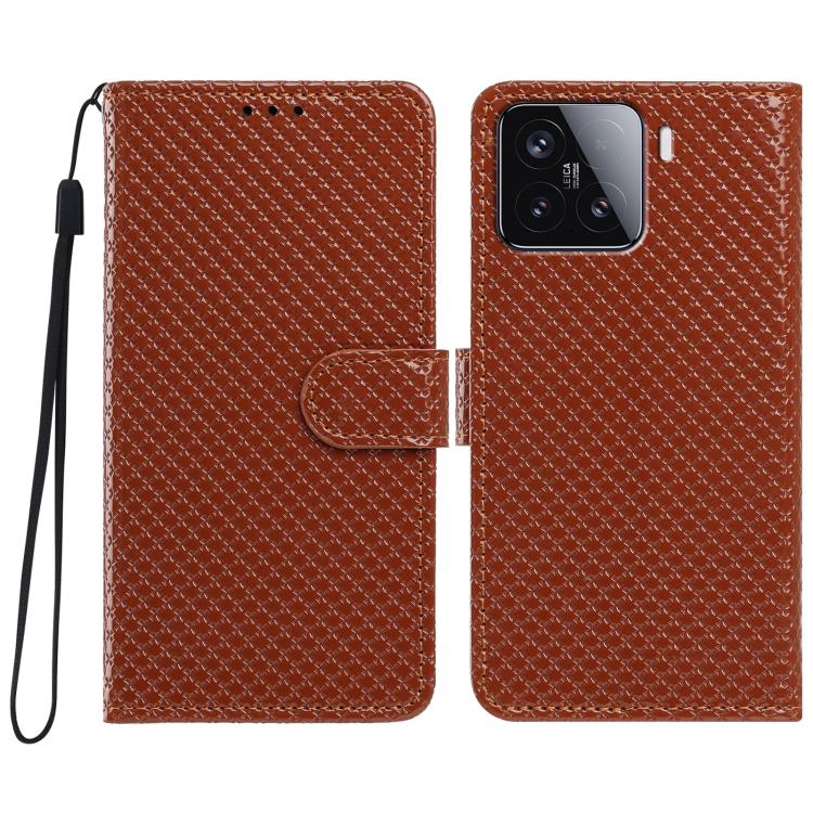 Mirrored Buckle Vegan Leather Phone Case with Small Black Cord, For Xiaomi 15 Pro, For Xiaomi 15