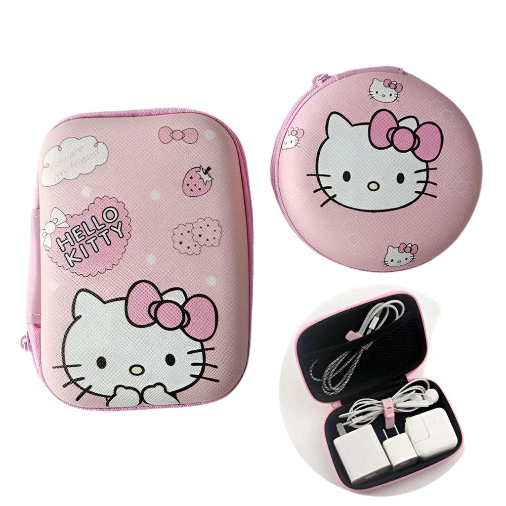 Hemasa Hello Kitty Charger Cable Storage Bags /Earphone Phone Data Line USB Storage Box Protector Case Coin Purses