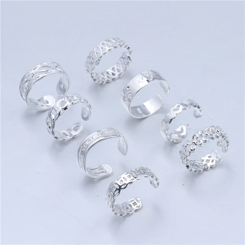 Hemasa 8PCS  Foot  Ring Gifts Adjustable Open Toe Rings Set for Women/ Girls