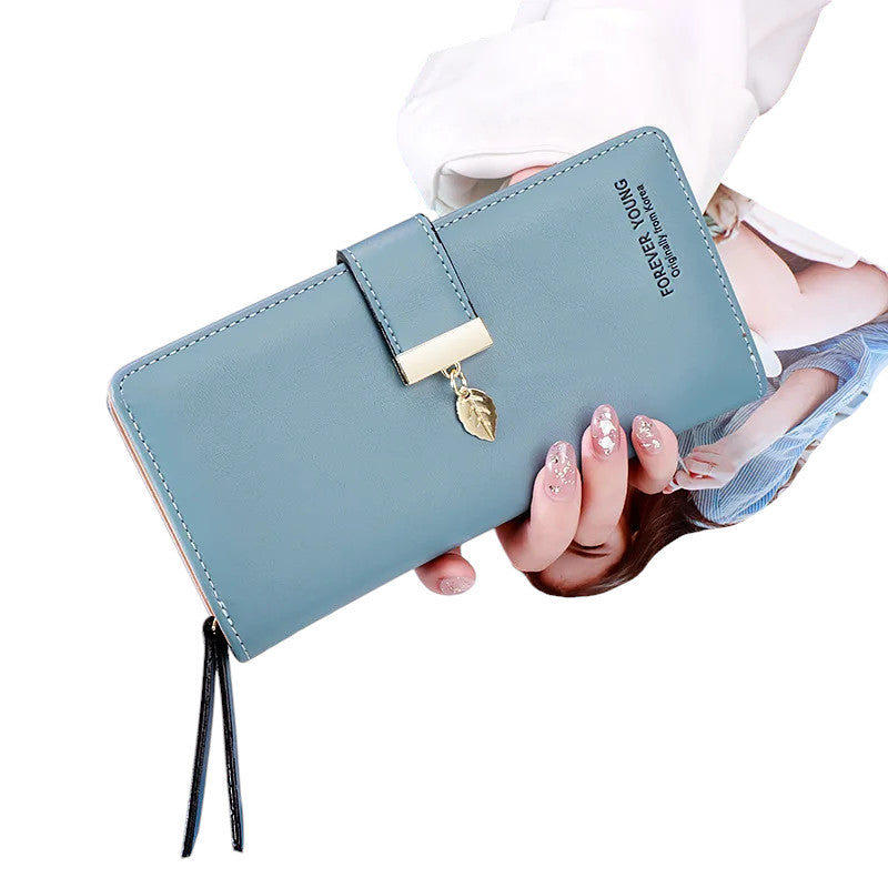 Hemasa Fashion Leaf Pendant Women's Long Wallets Female PU Leather Zipper Coin Purse Hasp Money Clutch Bag Large Capacity Card Holders