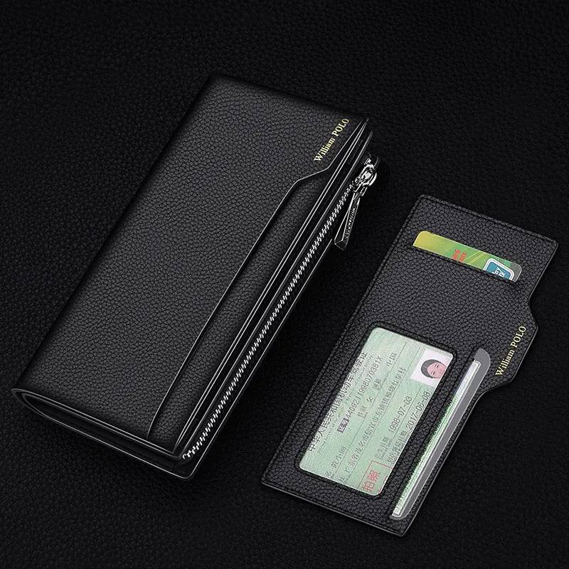Hemasa Long Wallet Men Clutch Bag With Strap Leather Men's Phone Credit Card Luxury Removable Card Holder Wallet