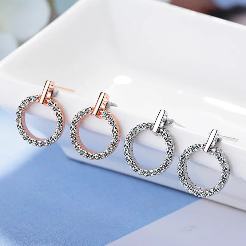 2019 Fashion 925 Sterling Silver Round Rhinestone Stud Earrings Jewelry Pendientes Brincos de prata Fine Jewelry