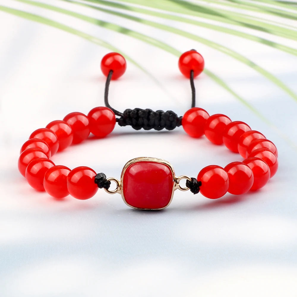 Handmade Red Crystal Quartz Natural Stone Beads Reiki Healing Adjustable Rope Braided Bracelets Women Charm Yoga Energy Jewelry