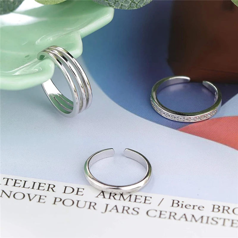 Open Toe Rings Set for Women Simple Thin CZ Tail Band Ring Adjustable Summer Beach Foot Jewelry Apply to Finger Toe