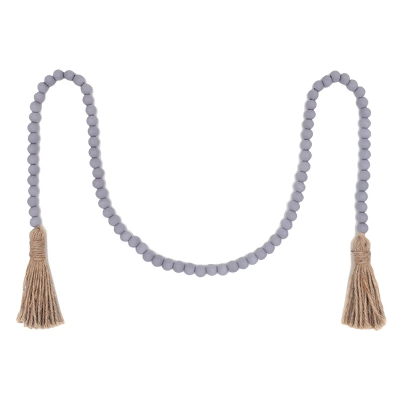 Wooden Bead Garland with Tassels Rustic Country Farmhouse Home Holiday Christmas Tree Garland Tray Wall Hanging Photo Props