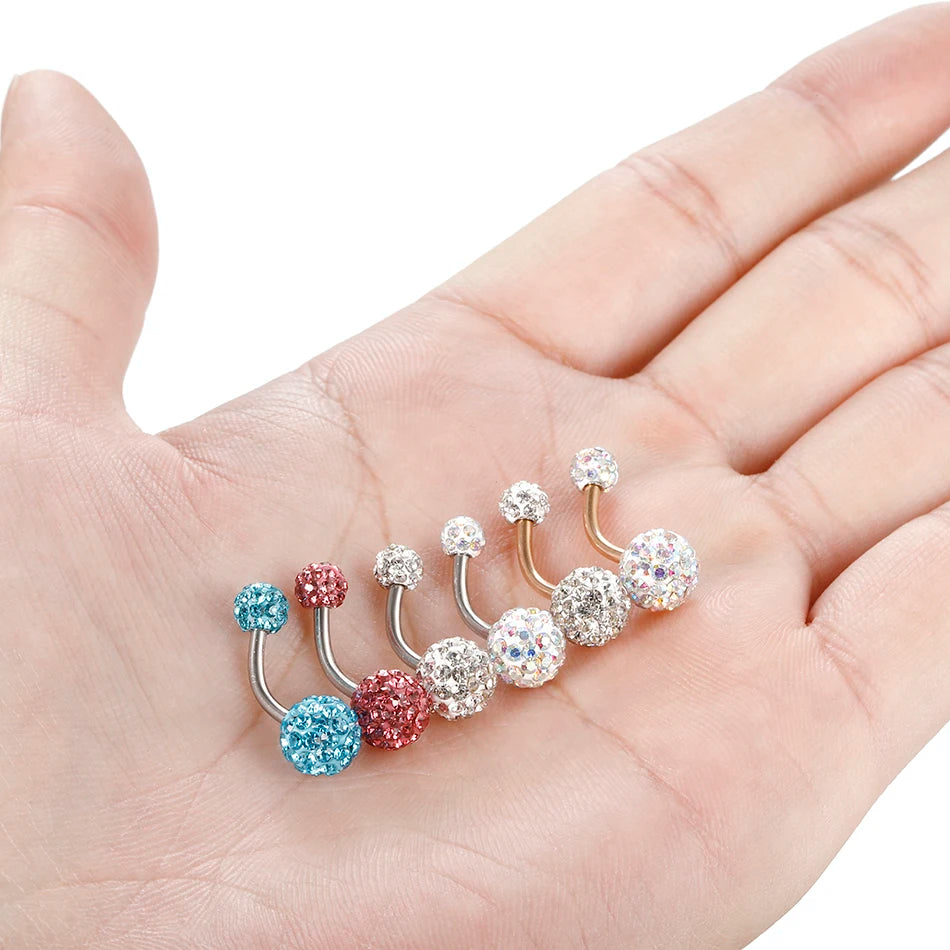 1PC Steel Double Side Belly Piercing Rings Epoxy CZ Crystal Disco Ball Belly Button Rings Navel Piercing Sexy Women Jewelry 14G