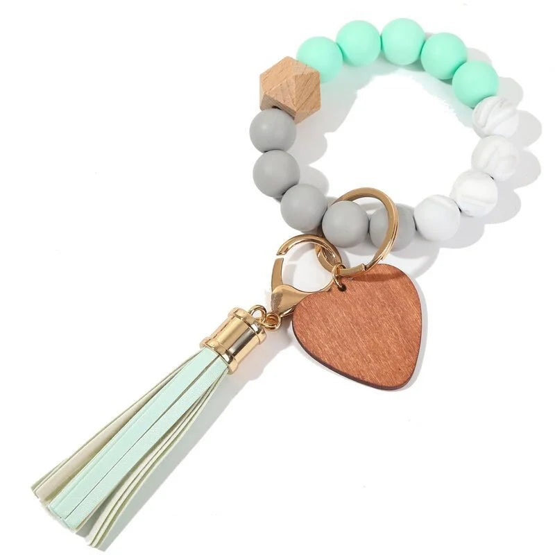 Silicone Keychain For Keys Tassel Wood Beads Bracelet Keyring For Women Accessories Multicolor Keychain Wholesale Hot Sale 2022