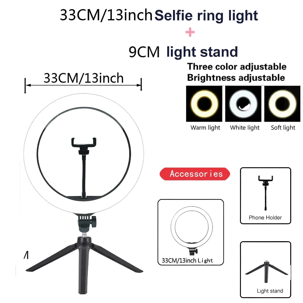 Tejesa 26 33CM Video Lights Dimmable Light Selfie LED Ring Light USB Ring Lighting Lamp With Tripod Stand To Make Youtube Ringlight