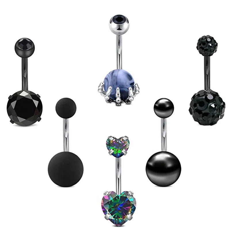 Ombligo Button Rings Zircon Stone Ball Navel Piercing Rings Punk Exquisite Belly Rings Surgical Steel Body Jewelry Unisex Gift
