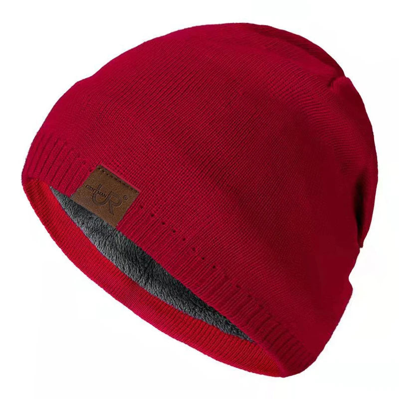 Unisex URGENTMAN Labal Winter Hats Solid Color Knitted Hats For Men And Women Beanie Cap Outdoor Add Fur Lining Warm Sports Hats