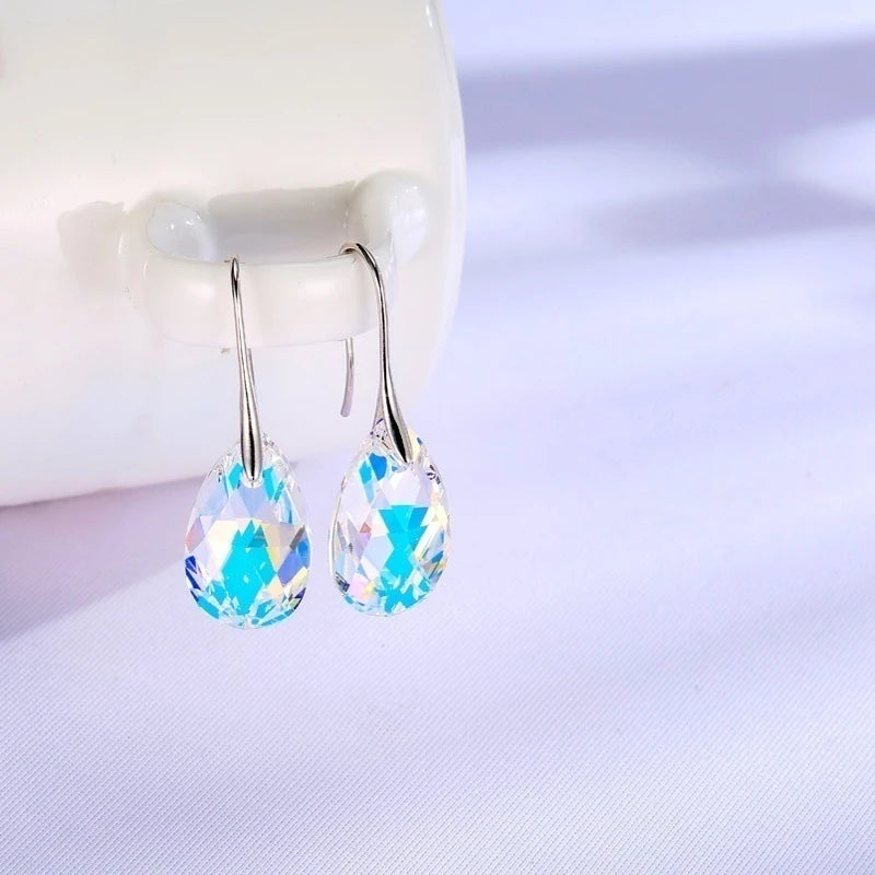 Women Fashion Water Drop Crystal Earrings  Dangle Earring CZ Charm Bridal Wedding Engagement Jewelry Gifts