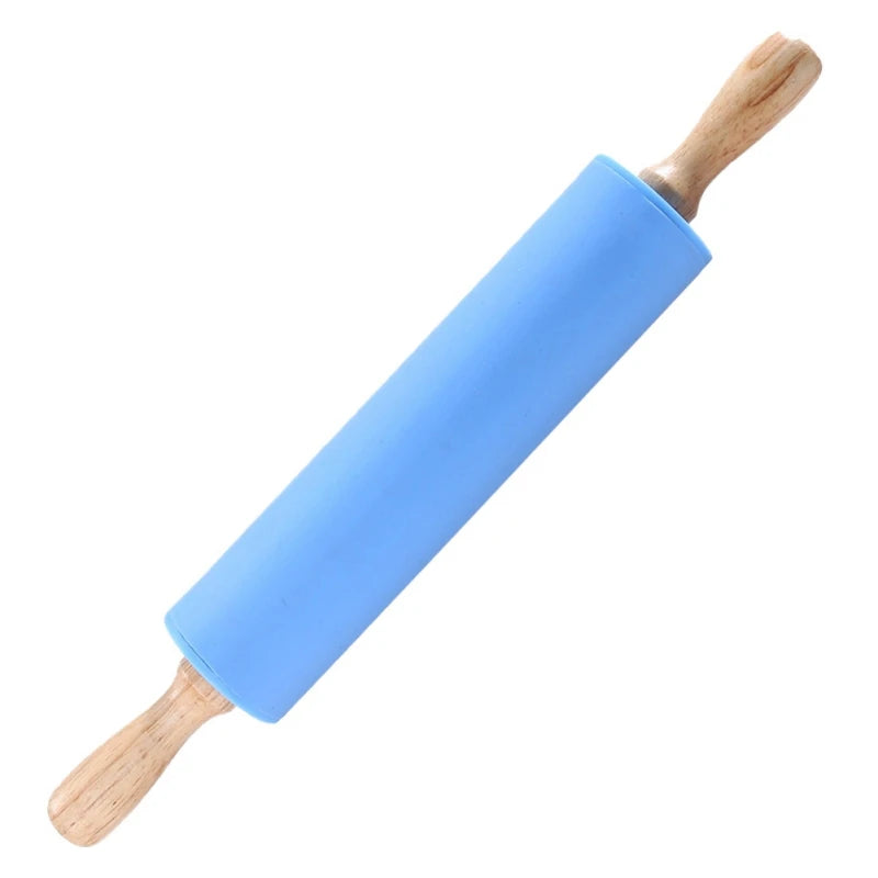 Tejesa Non-Stick Silicone Rolling Pin/ Wooden Handle Pastry Dough Flour Roller Kitchen Cooking Baking Pin