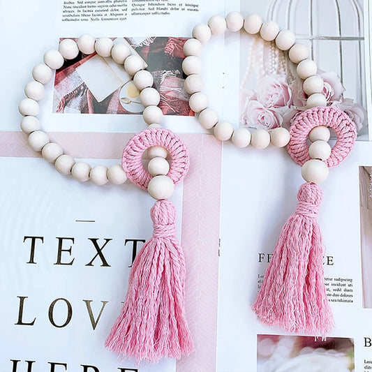 Bead Garlands Curtain Tiebacks Boho Tassel Wood Bead Curtain Rope Holdback Farmhouse Curtain Holders For Drape Decoration