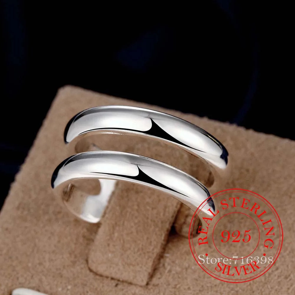 925 Sterling Silver Thumb Finger Ring Opening Double Lines With CZ Setting Vintage Fashion Silver Engagement Rings for Women Men
