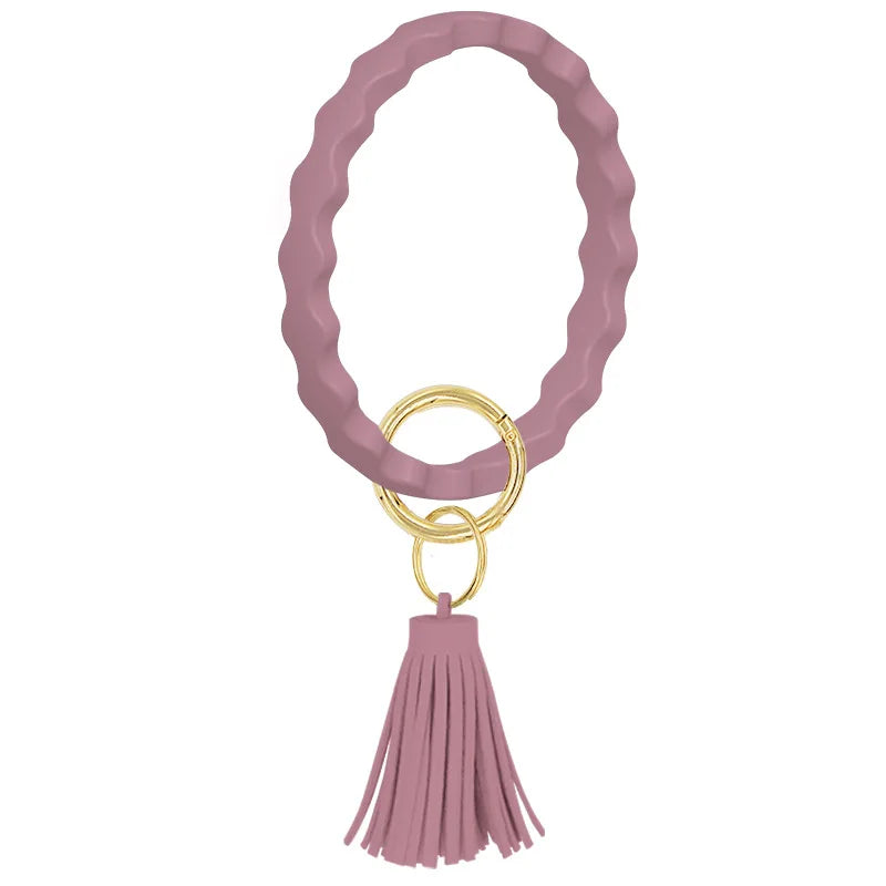 Silicone Keychain with Safe Card Picker Rainbow Color Silicone Beads Women Keyrings Barcelet Fashion Keychains For Keys Bag Car