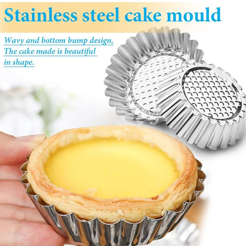Tejesa 5/10Pcs Nonstick Ripple Egg Tart Mold Flower Shape Reusable Stainless Steel Cupcake Muffin Cake Mold Baking Cup Tartlets Pan