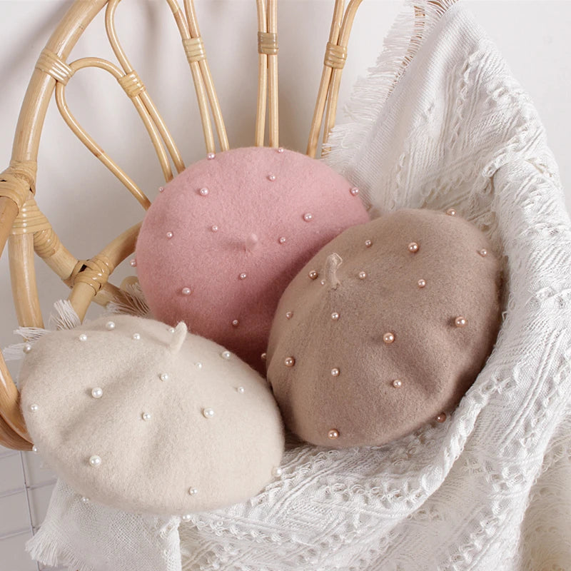 2-6Years Fashion Princess Baby Girls' Lovely Pearl Beret, Multiple Colors Princess Style Hat for Spring Autumn Winter