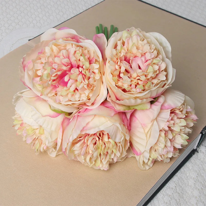 Tejesa 5 Big Heads 11cm Diameter Rose Pink Peony Artificial Flowers Bouquet Fake Flower for Home Bride Wedding Decoration Marriage Decor