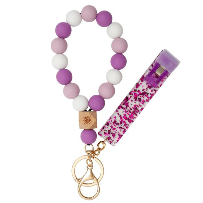 Silicone Keychain with Safe Card Picker Rainbow Color Silicone Beads Women Keyrings Barcelet Fashion Keychains For Keys Bag Car
