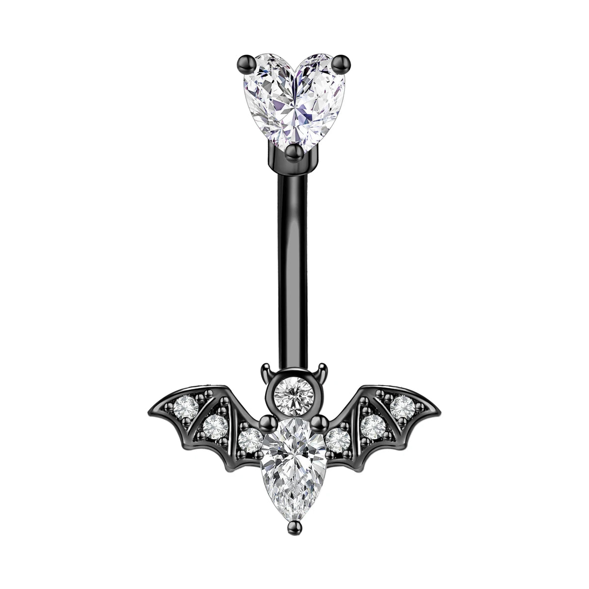ZS 14G Bat Belly Button Ring Crystal Bat Navel Piercing Black Plated Body Piercing  Red Zircon Bat Belly Piercing Jewelry Women